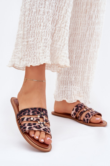Flat Women's Slippers With Gold Detail Leopard Noroti 2