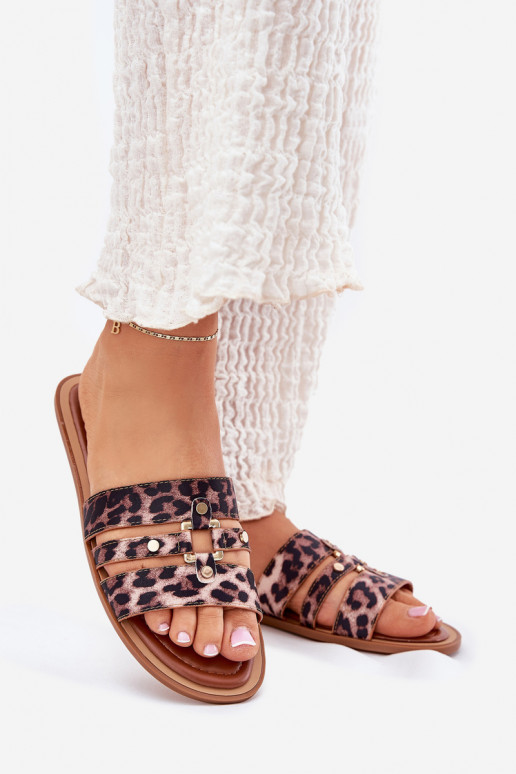 Flat Women's Slippers With Gold Detail Leopard Noroti