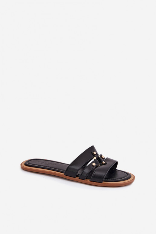 Flat Women's Sandals With Gold Detail Black Noroti