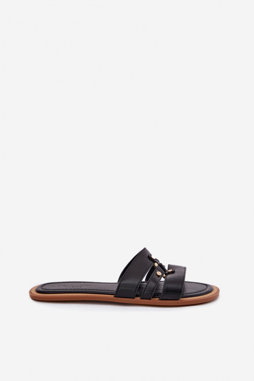 Flat Women's Sandals With Gold Detail Black Noroti