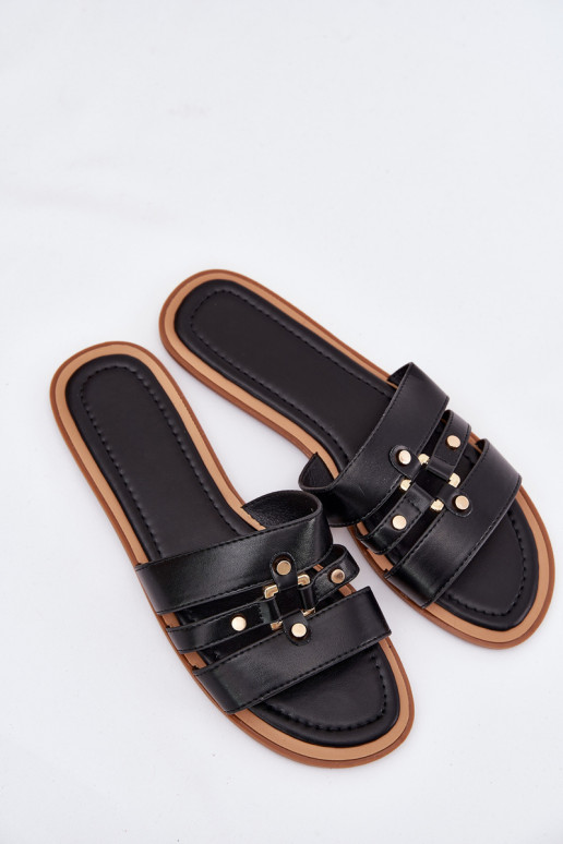 Flat Women's Sandals With Gold Detail Black Noroti