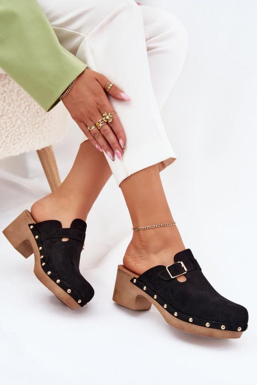 Women's Heeled Slippers With Buckle Black Veldexina Women's Heeled Slippers With Buckle Black Veldexina