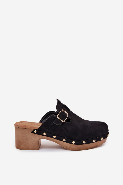 Women's Heeled Slippers With Buckle Black Veldexina Women's Heeled Slippers With Buckle Black Veldexina