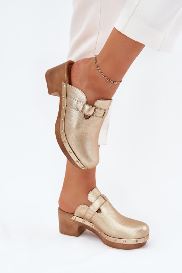 Women's Heeled Sandals With Buckle Gold Veldexina