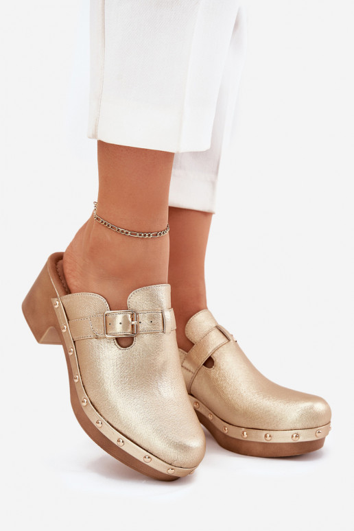 Women's Heeled Sandals With Buckle Gold Veldexina Women's Heeled Sandals With Buckle Gold Veldexina