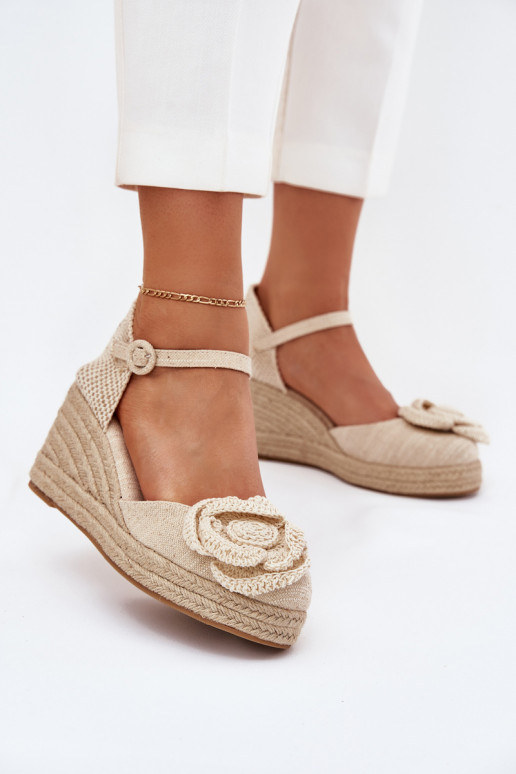 Women's Wedge Sandals With Braiding And Crocheted Flower Beige Ismilea Women's Wedge Sandals With Braiding And Crocheted Flower Beige Ismilea