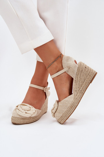Women's Wedge Sandals With Braiding And Crocheted Flower Beige Ismilea 2