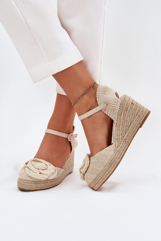 Women's Wedge Sandals With Braiding And Crocheted Flower Beige Ismilea Women's Wedge Sandals With Braiding And Crocheted Flower Beige Ismilea