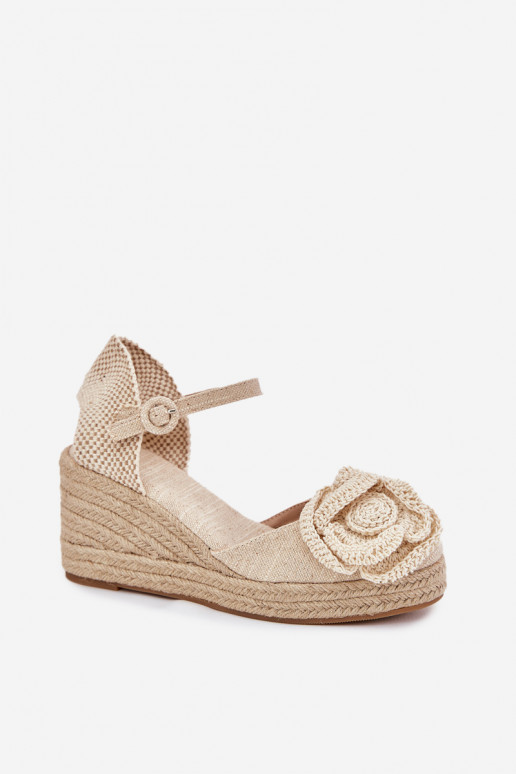 Women's Wedge Sandals With Braiding And Crocheted Flower Beige Ismilea Women's Wedge Sandals With Braiding And Crocheted Flower Beige Ismilea