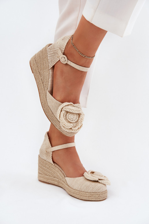 Women's Wedge Sandals With Braiding And Crocheted Flower Beige Ismilea Women's Wedge Sandals With Braiding And Crocheted Flower Beige Ismilea