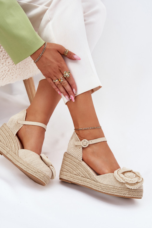 Women's Wedge Sandals With Braiding And Crocheted Flower Beige Ismilea Women's Wedge Sandals With Braiding And Crocheted Flower Beige Ismilea
