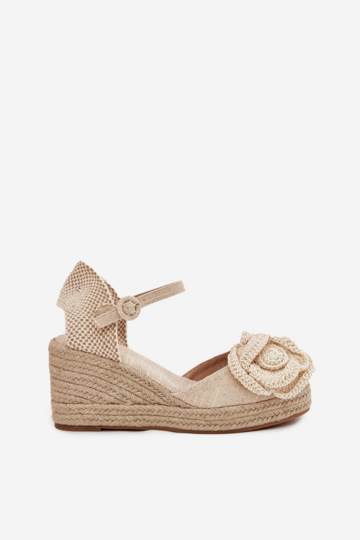 Women's Wedge Sandals With Braiding And Crocheted Flower Beige Ismilea Women's Wedge Sandals With Braiding And Crocheted Flower Beige Ismilea