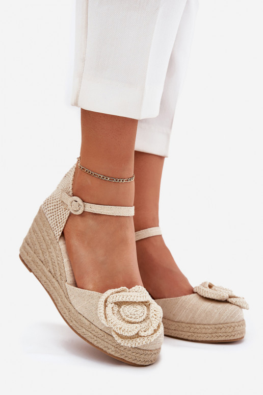 Women's Wedge Sandals With Braiding And Crocheted Flower Beige Ismilea Women's Wedge Sandals With Braiding And Crocheted Flower Beige Ismilea