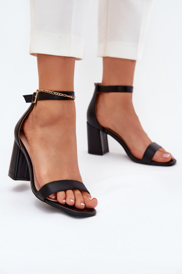 Womens Heeled Sandals With Strap Black Fevenne
