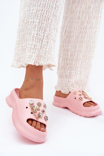 Foam Women's Slippers With Golden Rings Pink Hortiana
