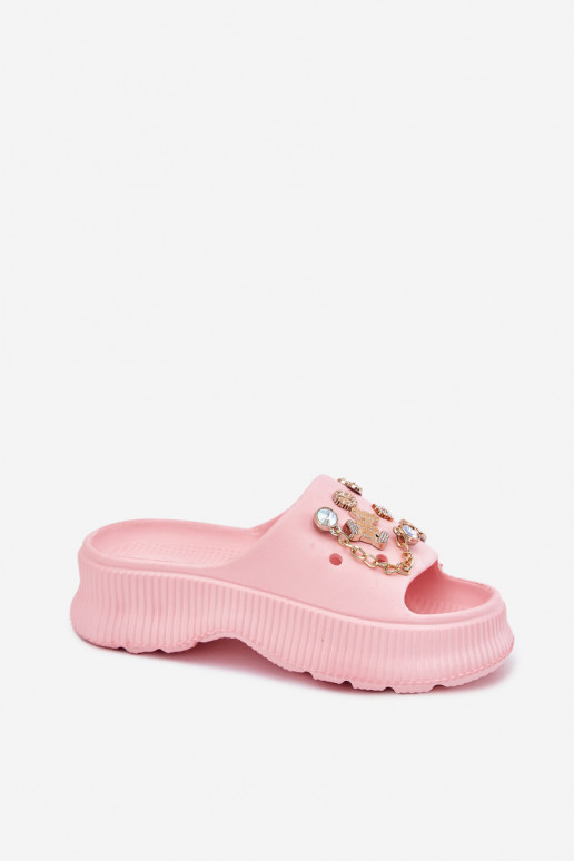 Foam Women's Slippers With Golden Rings Pink Hortiana