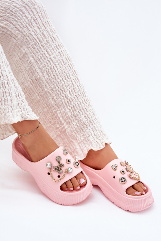 Foam Women's Slippers With Golden Rings Pink Hortiana