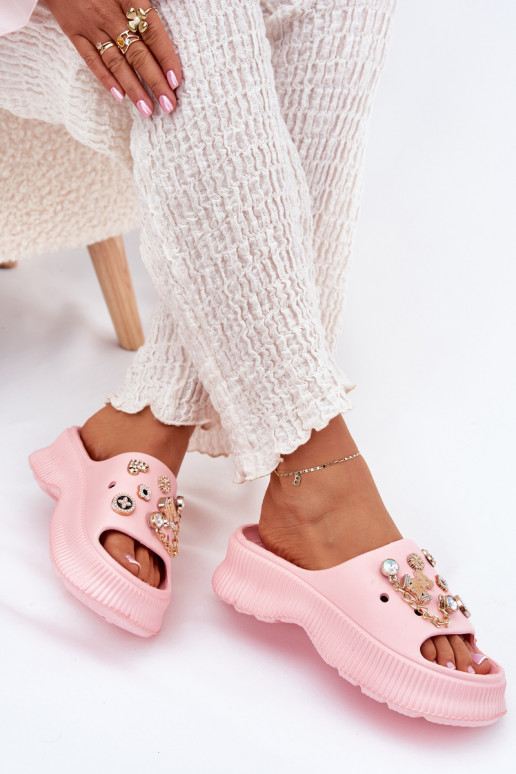 Foam Women's Slippers With Golden Rings Pink Hortiana