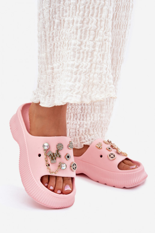 Foam Women's Slippers With Golden Rings Pink Hortiana