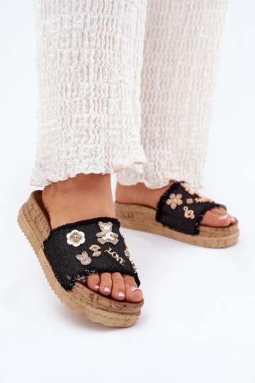 Women's Sandals With Golden Buckles On Platform Black Rigasta