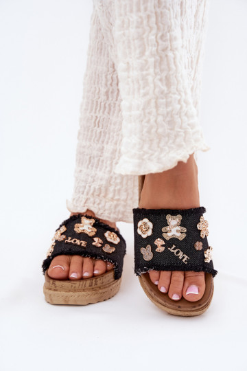 Women's Sandals With Golden Buckles On Platform Black Rigasta 2