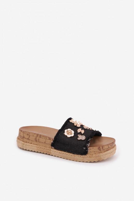 Women's Sandals With Golden Buckles On Platform Black Rigasta
