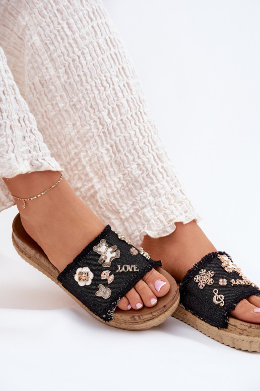 Women's Sandals With Golden Buckles On Platform Black Rigasta
