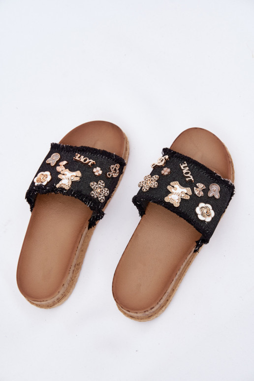 Women's Sandals With Golden Buckles On Platform Black Rigasta