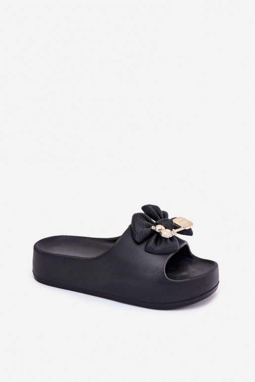 Women's Foam Platform Sandals With Bow And Brooch Black Marlize