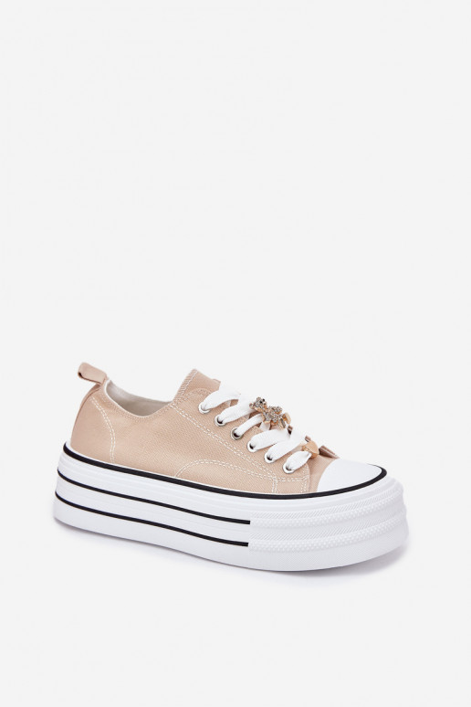 Ladies Sneakers On A Platform With Golden Decorations Beige Fiorina Ladies Sneakers On A Platform With Golden Decorations Beige Fiorina