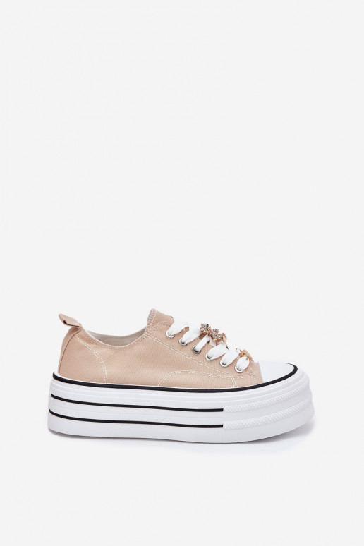 Ladies Sneakers On A Platform With Golden Decorations Beige Fiorina Ladies Sneakers On A Platform With Golden Decorations Beige Fiorina