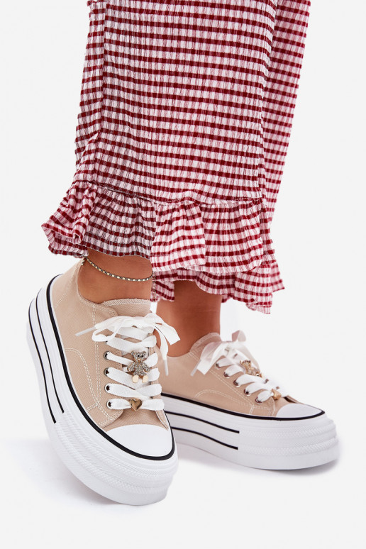 Ladies Sneakers On A Platform With Golden Decorations Beige Fiorina Ladies Sneakers On A Platform With Golden Decorations Beige Fiorina