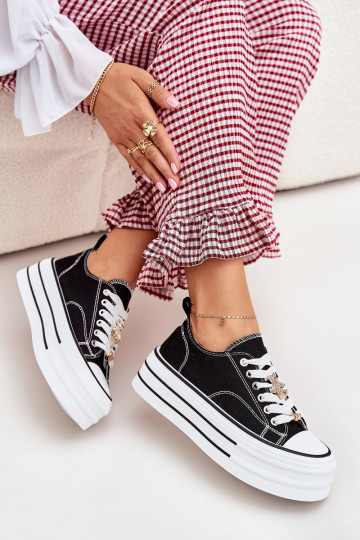 Women's Platform Sneakers With Golden Pins Black Fiorina