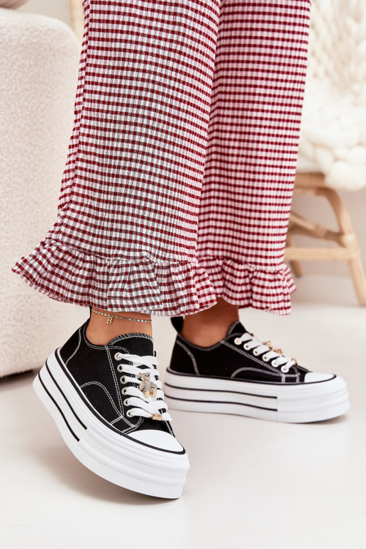 Women's Platform Sneakers With Golden Pins Black Fiorina Women's Platform Sneakers With Golden Pins Black Fiorina