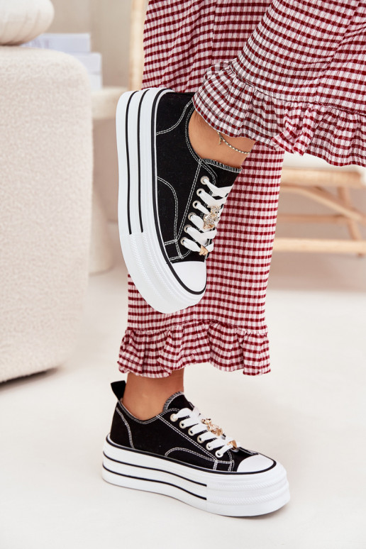 Women's Platform Sneakers With Golden Pins Black Fiorina Women's Platform Sneakers With Golden Pins Black Fiorina