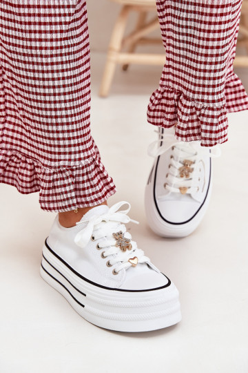 Women's Platform Sneakers With Golden Accents White Fiorina