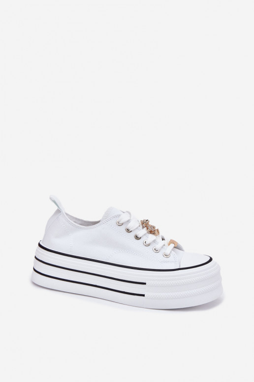 Women's Platform Sneakers With Golden Accents White Fiorina