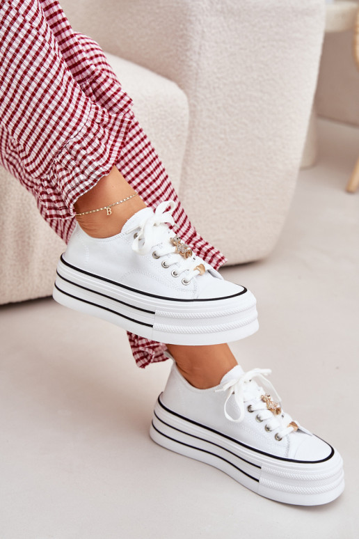 Women's Platform Sneakers With Golden Accents White Fiorina