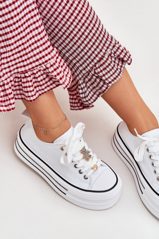 Women's Platform Sneakers With Golden Accents White Fiorina