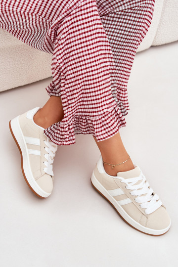 Buty Sportowe Sneakersy Damskie Z Eko Skóry Beżowe Ravina