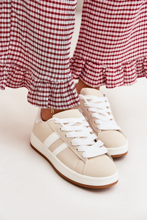 Buty Sportowe Sneakersy Damskie Z Eko Skóry Beżowe Ravina