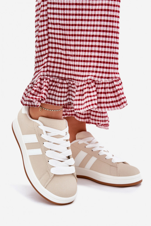 Buty Sportowe Sneakersy Damskie Z Eko Skóry Beżowe Ravina