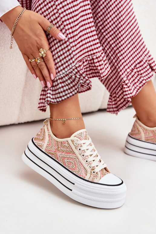 Niskie Trampki Damskie Na Platformie Różowe Melina