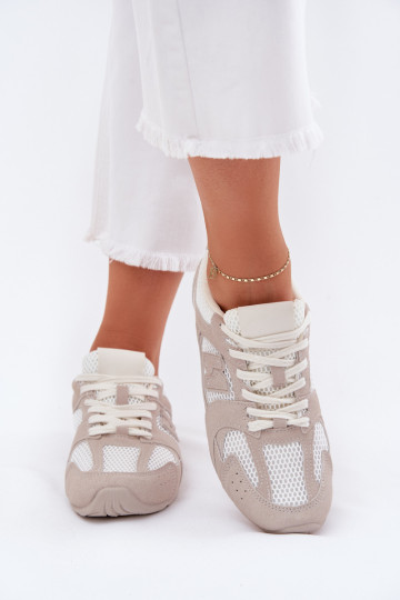Buty Sportowe Damskie Z Eko Zamszu Biało-Beżowe Dorella 2