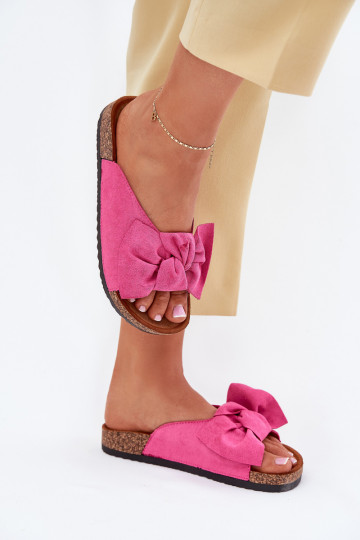 Women's Cork Sole Slippers With Bow Fuchsia Seressa