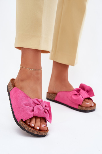 Women's Cork Sole Slippers With Bow Fuchsia Seressa 2
