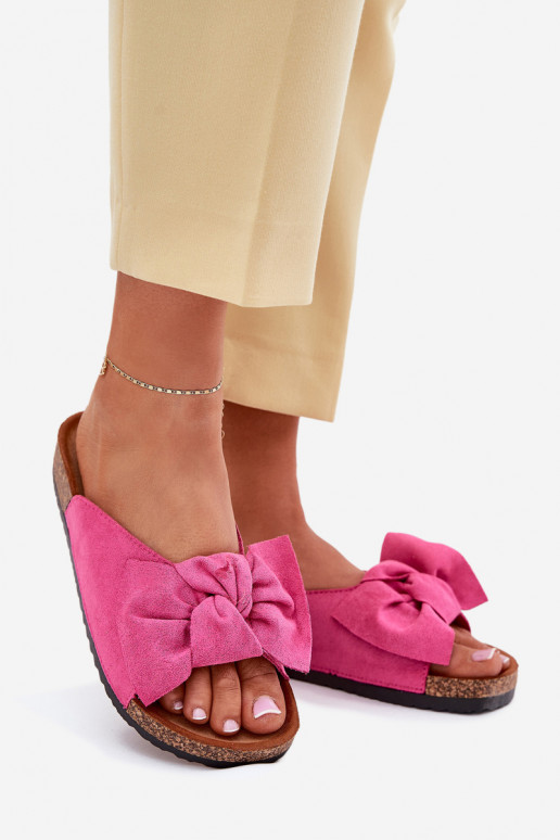 Women's Cork Sole Slippers With Bow Fuchsia Seressa