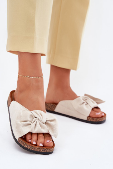Women's sandals on cork sole with bow beige Seressa