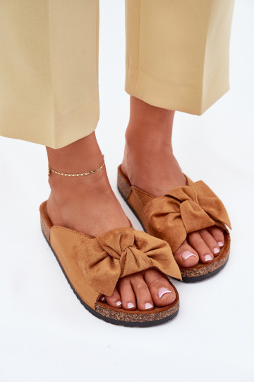 Women's Cork Sole Slippers With Bow Camel Seressa