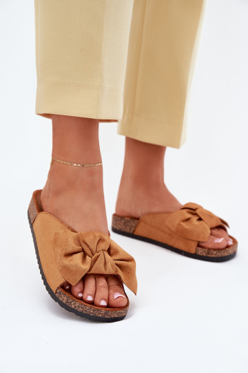 Women's Cork Sole Slippers With Bow Camel Seressa 2